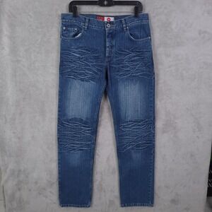 Kosiuko Jeans Mens 33X32 Blue Whiskered Distressed Straight Leg Denim Argentina